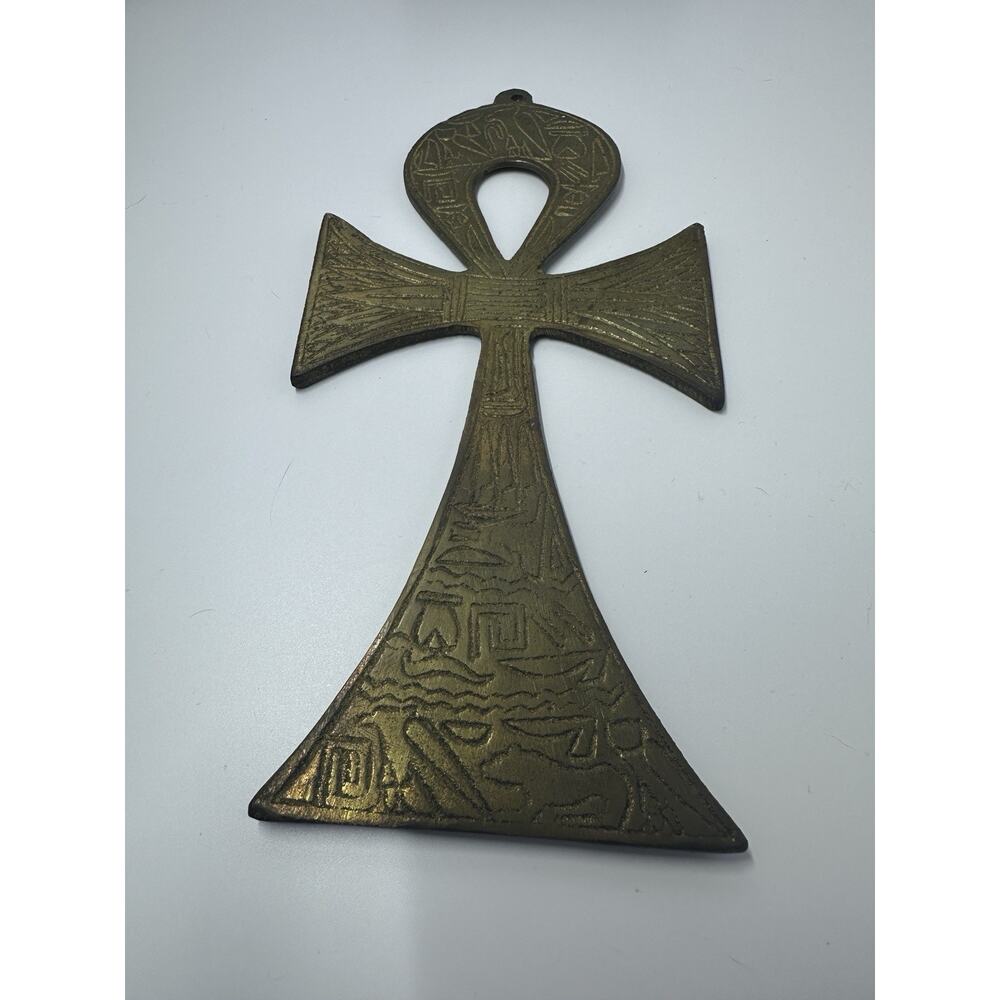Polished Brass Ankh - 4'' x 8'' Ancient Egyptian Eternal Life Symbol Embossed